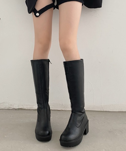 Shoes in Closet軽量厚底 ヒールアップ プレーン ロングブーツ Shoes in Closet ブーツ 軽量厚底 ヒールアップ プレーン ロング