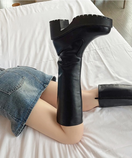 Shoes in Closet軽量厚底 ヒールアップ プレーン ロングブーツ Shoes in Closet軽量厚底 ヒールアップ プレーン ロングブーツ