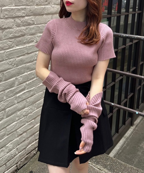 OLIVE des OLIVE（オリーブデオリーブ）の「【WEB限定カラー有】アームウォーマー付ワイドリブニット（ニット/セーター・レディース・ブラウン/ブラック/オフホワイト/カーキ/ブルー/ラベンダー・FREE）」の8枚目の写真