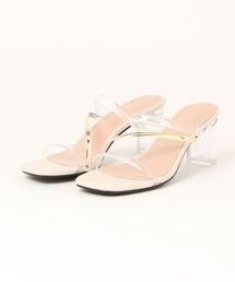 viviamo（ヴィヴィアモ）の「HK VIVIAMO ビビアモセレクト スクエアトゥバイアスコンビクリアストラップミュールクリアヒールサンダル（サンダル）」