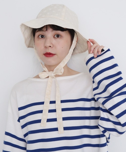 Dot&Stripes CHILD WOMAN(ドットアンドストライプス チャイルドウーマン)の「コットン/キュプラカットワーク伊吹染 ハット(ハット・レディース・アイボリー・FREE)」の2枚目の写真