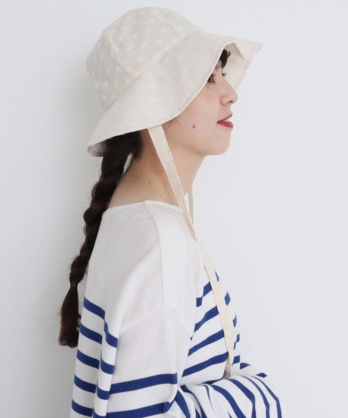 Dot&Stripes CHILD WOMAN(ドットアンドストライプス チャイルドウーマン)の「コットン/キュプラカットワーク伊吹染 ハット(ハット・レディース・アイボリー・FREE)」の4枚目の写真