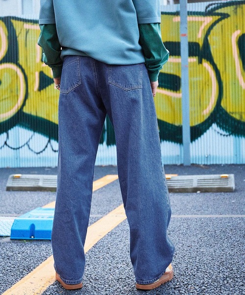 retock's】ロゴPUレザーパッチ ストレートタックワイドデニム