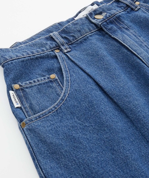 MONO-MART(モノマート)の「【retock's】ロゴPUレザーパッチ ストレートタックワイドデニムパンツ 【セットアップ対応】(デニムパンツ・メンズ・ブルー/インディゴブルー/ブラウン/ブラック/ライトグレー・S/M/L)」の12枚目の写真