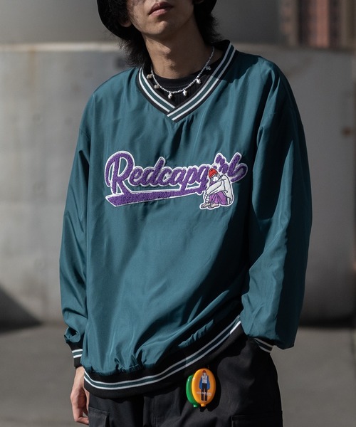 Red Cap Girl（レッドキャプガール）の「【a-r】〔Red Cap Girl/レッドキャップガール〕ポリタフタ サガラ刺繍 スタジアムプルオーバー（スウェット・メンズ・ホワイト/ブラック/ブルー/グリーン・MEDIUM/LARGE）」の3枚目の写真