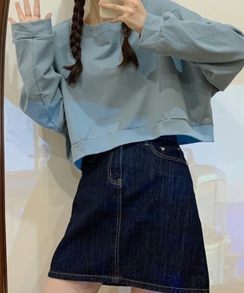 meJane(ミージェーン)の「クロップド丈ルーズシルエットプルオーバー(Tシャツ/カットソー・レディース・オレンジ/ブルー/グリーン/アイボリー・FREE)」の4枚目の写真