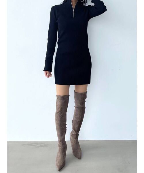 EMODA（エモダ）の「ハーフジップニットワンピース（ワンピース・レディース・ブラック/グリーン/ベージュ/グレー・FREE）」の11枚目の写真