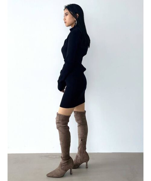 EMODA（エモダ）の「ハーフジップニットワンピース（ワンピース・レディース・ブラック/グリーン/ベージュ/グレー・FREE）」の12枚目の写真