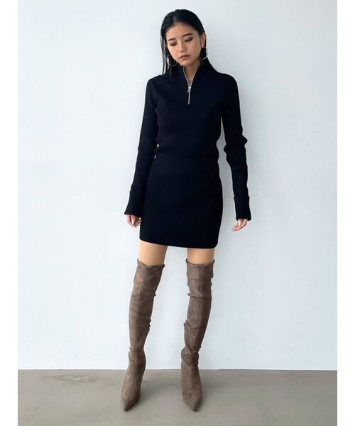 EMODA（エモダ）の「ハーフジップニットワンピース（ワンピース・レディース・ブラック/グリーン/ベージュ/グレー・FREE）」の13枚目の写真