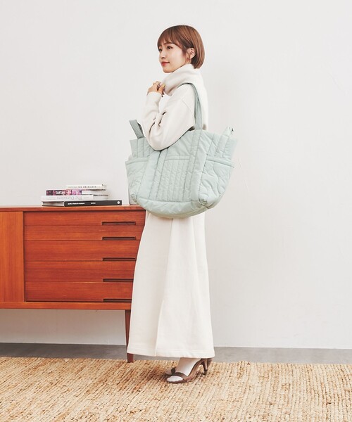 coen（コーエン）の「2WAYキルトビッグトートバッグ（トートバッグ・レディース・ライム/ライトグレー/オフホワイト・FREE）」の10枚目の写真