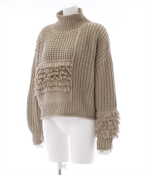 clear(クリア)の「編地切り替えデザインニットトップス(ニット/セーター・レディース・モカ/アイボリー/ブラック・F)」の4枚目の写真