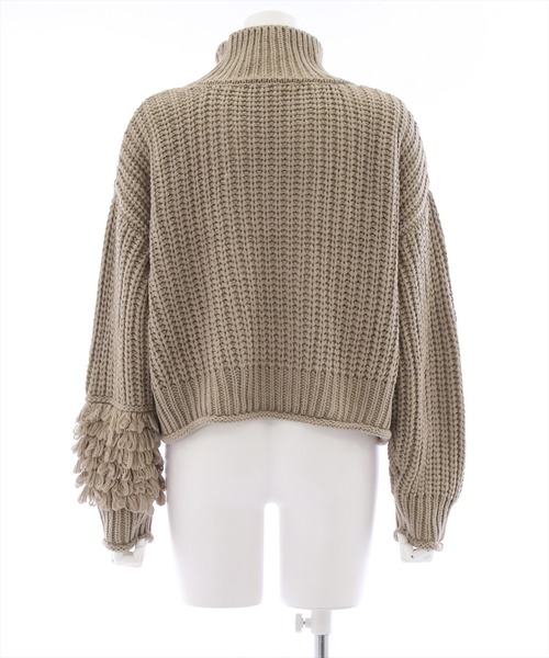 clear(クリア)の「編地切り替えデザインニットトップス(ニット/セーター・レディース・モカ/アイボリー/ブラック・F)」の7枚目の写真