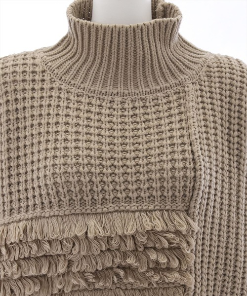 clear(クリア)の「編地切り替えデザインニットトップス(ニット/セーター・レディース・モカ/アイボリー/ブラック・F)」の8枚目の写真