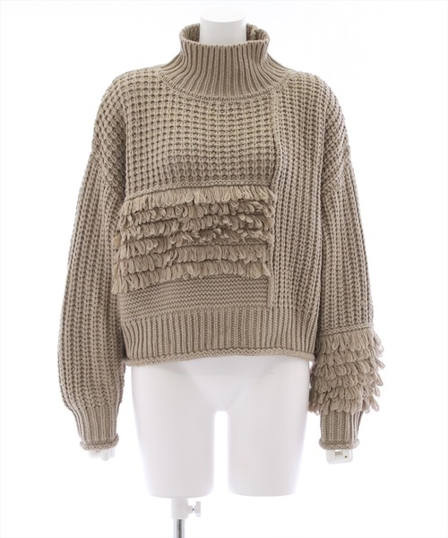 clear(クリア)の「編地切り替えデザインニットトップス(ニット/セーター・レディース・モカ/アイボリー/ブラック・F)」の11枚目の写真