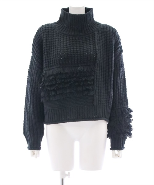 clear(クリア)の「編地切り替えデザインニットトップス(ニット/セーター・レディース・モカ/アイボリー/ブラック・F)」の12枚目の写真