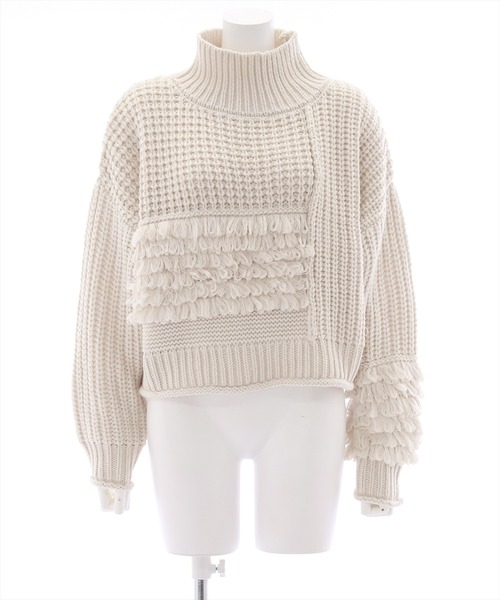 clear(クリア)の「編地切り替えデザインニットトップス(ニット/セーター・レディース・モカ/アイボリー/ブラック・F)」の19枚目の写真