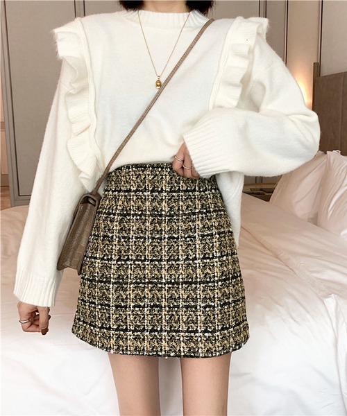 Jewelobe(ジュエローブ)の「ツイードチェックミニスカート(スカート・レディース・ベージュ/ブラック・S/M)」の6枚目の写真