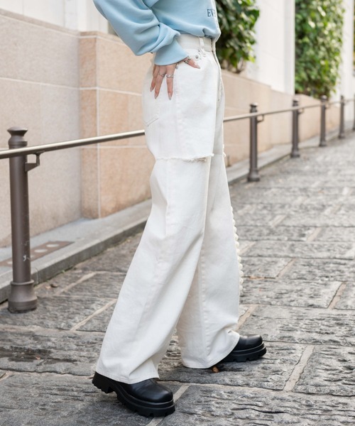 WEGO（ウィゴー）の「WEGO/サイドカットカラーパンツ（スラックス・レディース・ライトピンク/ホワイト・MEDIUM/SMALL/LARGE）」の3枚目の写真