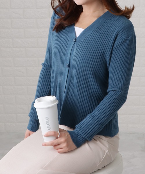 セール】Vネックリブニットカーディガン（カーディガン/ボレロ