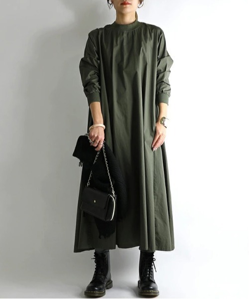 No one knows（ノーワンノーズ）の「リブ付きAラインワンピース（ワンピース・レディース・グレー/ブラック/パープル/ブラウン/グリーン/ライトベージュ/カーキ/ブラック系/グレー系/ネイビー・M-L）」の18枚目の写真