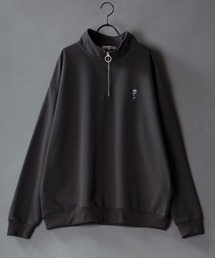 Big silhouette rose stitch half zip sweat shirt / ビッグシルエット バラ刺繍 ハーフジップ プルオーバー スウェットシャツ