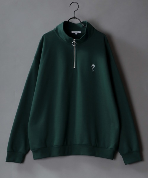 SITRY(シトリー)の「Big silhouette rose stitch half zip sweat shirt / ビッグシルエット バラ刺繍 ハーフジップ プルオーバー スウェットシャツ(スウェット・メンズ・ブラック/オフホワイト/チャコールグレー/ダークグリーン・M/L)」の4枚目の写真