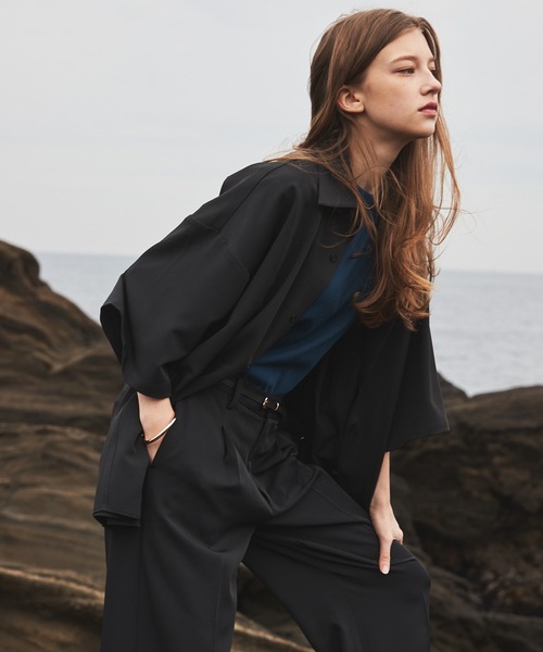 CIASENSE（シアセンス）の「Loose silhouette Regular collar shirt /Half Sleeve/setup/ルーズシルエットレギュラーカラートロミシャツ/半袖/セットアップ可（シャツ/ブラウス・メンズ・チャコールグレー/ブラック/ライトグレー・M/L）」の16枚目の写真