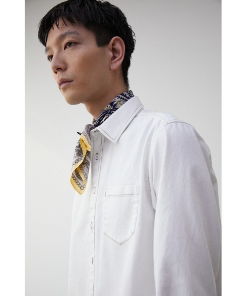 AZUL by moussy(アズールバイマウジー)の「STRETCH DENIM SHIRT/ストレッチデニムシャツ(シャツ/ブラウス・メンズ・オフホワイト/ブルー・S-M/L-XL)」の3枚目の写真