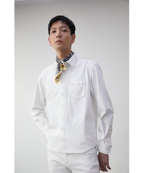 AZUL by moussy(アズールバイマウジー)の「STRETCH DENIM SHIRT/ストレッチデニムシャツ(シャツ/ブラウス・メンズ・オフホワイト/ブルー・S-M/L-XL)」の4枚目の写真