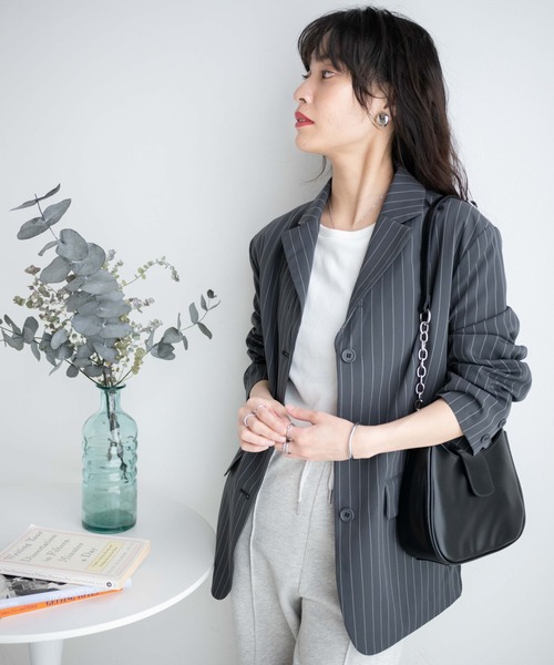 WEGO(ウィゴー)の「WEGO/【セットアップ対応】ピンストライプテーラードジャケット(テーラードジャケット・レディース・ネイビー/ダークグレー・FREE)」の7枚目の写真