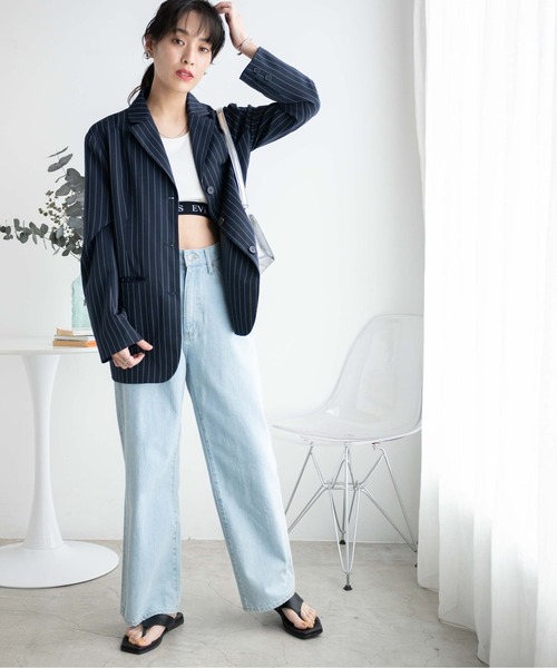 WEGO(ウィゴー)の「WEGO/【セットアップ対応】ピンストライプテーラードジャケット(テーラードジャケット・レディース・ネイビー/ダークグレー・FREE)」の12枚目の写真