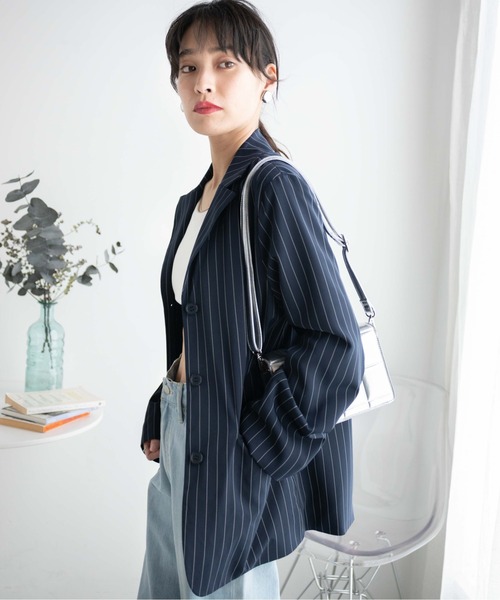 WEGO(ウィゴー)の「WEGO/【セットアップ対応】ピンストライプテーラードジャケット(テーラードジャケット・レディース・ネイビー/ダークグレー・FREE)」の9枚目の写真