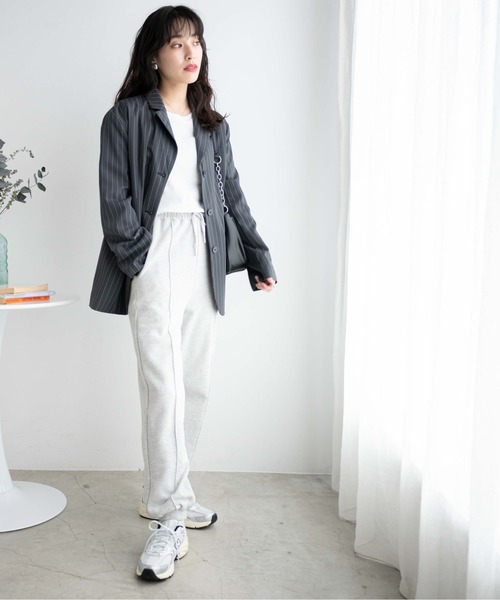 WEGO(ウィゴー)の「WEGO/【セットアップ対応】ピンストライプテーラードジャケット(テーラードジャケット・レディース・ネイビー/ダークグレー・FREE)」の3枚目の写真