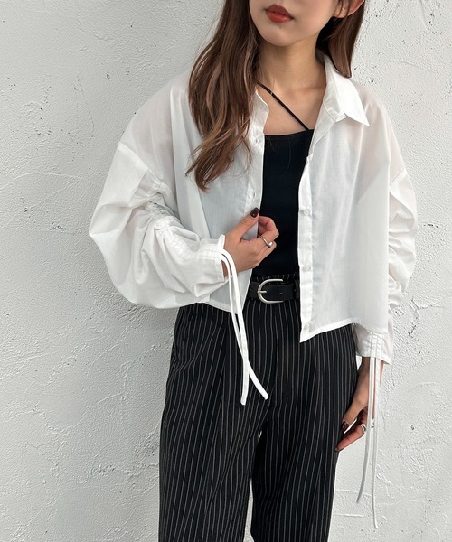 apres jour mignon(アプレジュールミニョン)の「ドロストショートシャツ【ZOZOTOWN限定アイテム】(シャツ/ブラウス・レディース・ブルー/ブラック/オフホワイト/ピンク/グリーン/イエロー/ブルー系その他・X-LARGE/フリー)」の8枚目の写真