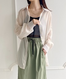 袖ボリューム ドロップショルダー シースルーカラーシャツ