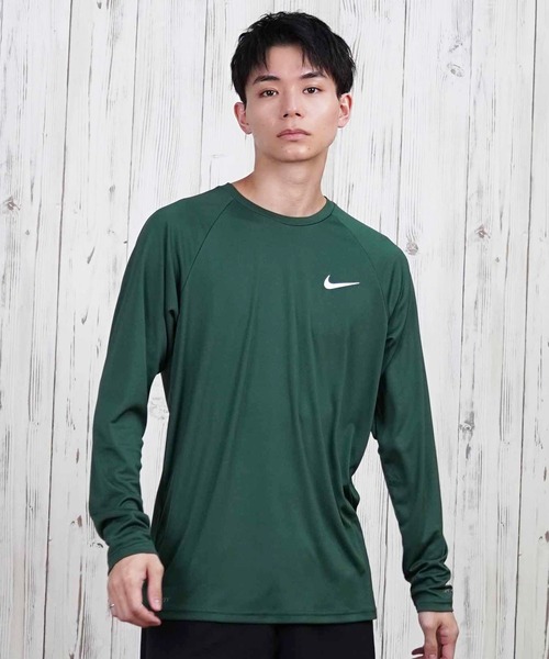 NIKE(ナイキ)の「NIKE/ナイキ エッセンシャル 水着/ユーティリティ/水陸両用 長袖ラッシュガード UVケア NESSA587(ラッシュガード・メンズ・ホワイト×ブラック/ブラック×ブラック/グレー×ホワイト/グリーン系その他/ネイビー/ダークオリーブ/グレー・L/M/S/XL/2XL)」の8枚目の写真