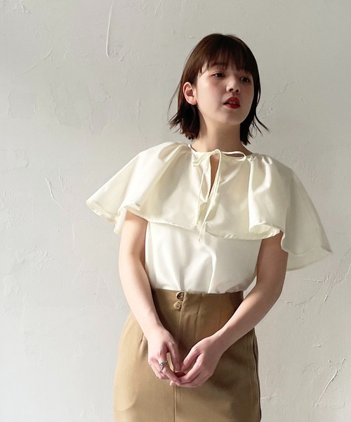 CLEIO（クレイオ）の「【CLEIO】ケープブラウス（シャツ/ブラウス・レディース・サックスブルー/ライトベージュ/オフホワイト・FREE）」の5枚目の写真