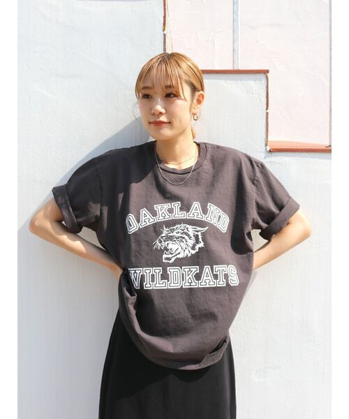 MIXTA（ミクスタ）の「Mixta別注 WILD KATS Tee（Tシャツ/カットソー・レディース・チャコールグレー/アイボリー/オレンジ・FREE）」の3枚目の写真