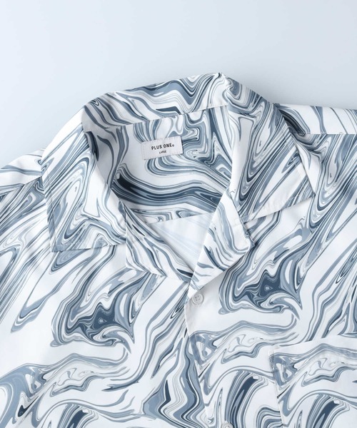 PLUS ONE（プラスワン）の「【PLUS ONE】総柄プリント半袖シャツ（シャツ/ブラウス・メンズ・パープル/グレー×ホワイト/グリーン・L/M/XL）」の5枚目の写真