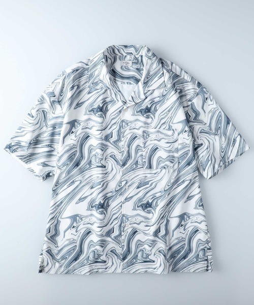 PLUS ONE（プラスワン）の「【PLUS ONE】総柄プリント半袖シャツ（シャツ/ブラウス・メンズ・パープル/グレー×ホワイト/グリーン・L/M/XL）」の16枚目の写真