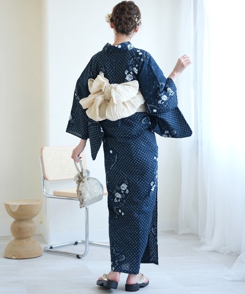 utatane（ウタタネ）の「有松絞り浴衣3点セット 鉄紺の渚に蟹（浴衣