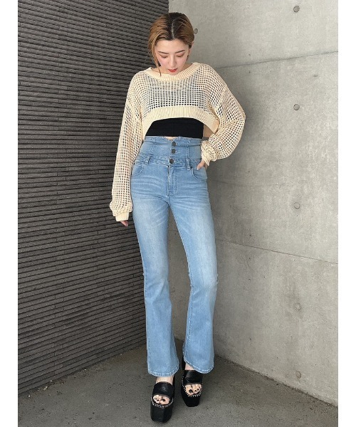 ENVYM(アンビー)の「メッシュショートKNIT(ニット/セーター・レディース・グリーン/オレンジ/アイボリー/ブラック・FREE)」の9枚目の写真