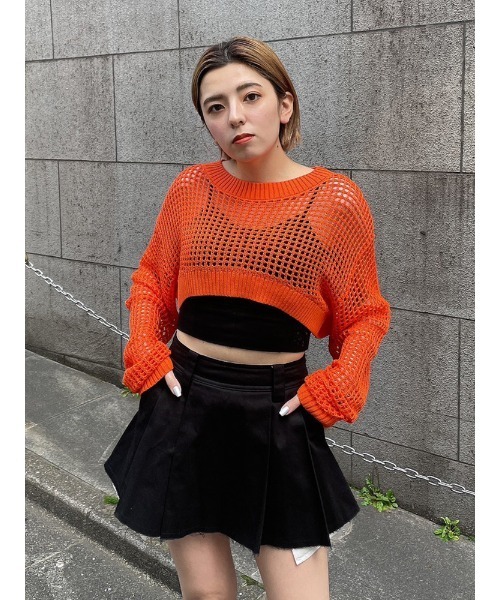 ENVYM(アンビー)の「メッシュショートKNIT(ニット/セーター・レディース・グリーン/オレンジ/アイボリー/ブラック・FREE)」の11枚目の写真