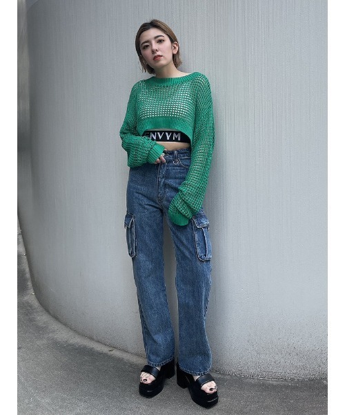 ENVYM(アンビー)の「メッシュショートKNIT(ニット/セーター・レディース・グリーン/オレンジ/アイボリー/ブラック・FREE)」の19枚目の写真