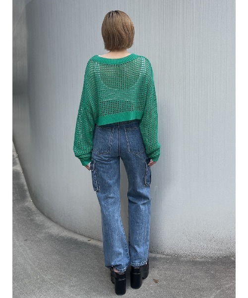 ENVYM(アンビー)の「メッシュショートKNIT(ニット/セーター・レディース・グリーン/オレンジ/アイボリー/ブラック・FREE)」の20枚目の写真