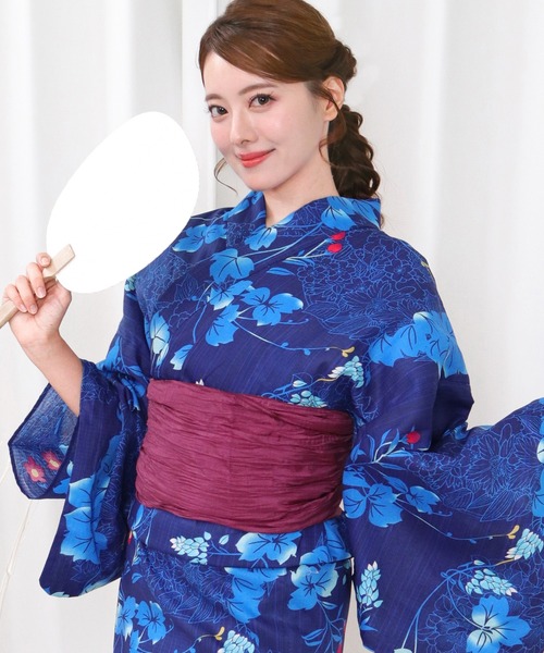 KYOETSU（キョウエツ）の「1人で簡単着付け 浴衣 レディース 6点セット( 浴衣 + 帯 + 下駄 + 肌着 + 腰紐2枚 ) D（浴衣・レディース・ホワイト系その他/パープル系その他/レッド系その他/ブルー系その他/ブルー系その他2/イエロー系その他/イエロー系その他2/ブラック系その他・フリー）」の5枚目の写真