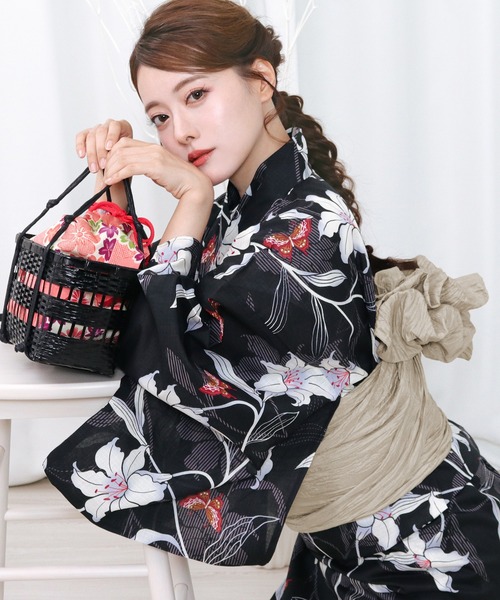 KYOETSU（キョウエツ）の「1人で簡単着付け 浴衣 レディース 6点セット( 浴衣 + 帯 + 下駄 + 肌着 + 腰紐2枚 ) D（浴衣・レディース・ホワイト系その他/パープル系その他/レッド系その他/ブルー系その他/ブルー系その他2/イエロー系その他/イエロー系その他2/ブラック系その他・フリー）」の21枚目の写真