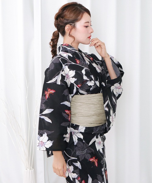 KYOETSU（キョウエツ）の「1人で簡単着付け 浴衣 レディース 6点セット( 浴衣 + 帯 + 下駄 + 肌着 + 腰紐2枚 ) D（浴衣・レディース・ホワイト系その他/パープル系その他/レッド系その他/ブルー系その他/ブルー系その他2/イエロー系その他/イエロー系その他2/ブラック系その他・フリー）」の15枚目の写真