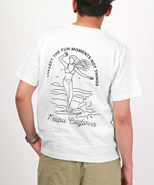 LUXSTYLE(ラグスタイル)の「サーフガールプリントTシャツ(Tシャツ/カットソー・メンズ・ホワイト/ブラック・46/44)」の1枚目の写真