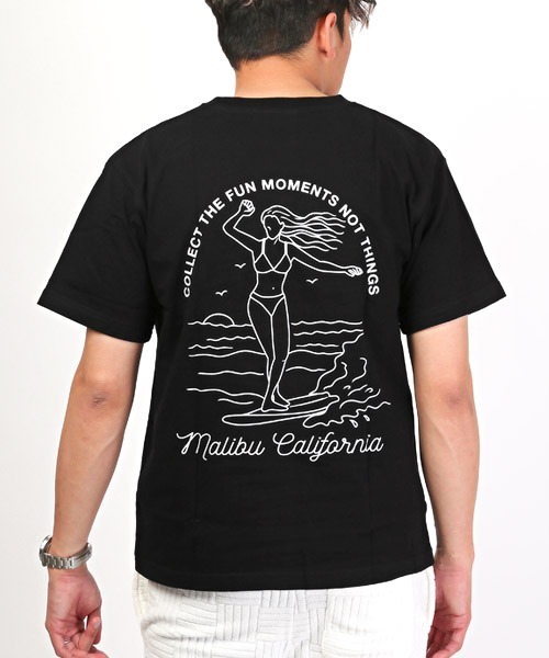 LUXSTYLE(ラグスタイル)の「サーフガールプリントTシャツ(Tシャツ/カットソー・メンズ・ホワイト/ブラック・46/44)」の2枚目の写真